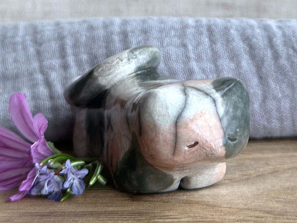 Quiet and tired calico cat kami sculpture | nature spirit guardian figure, Shinto, shamanism