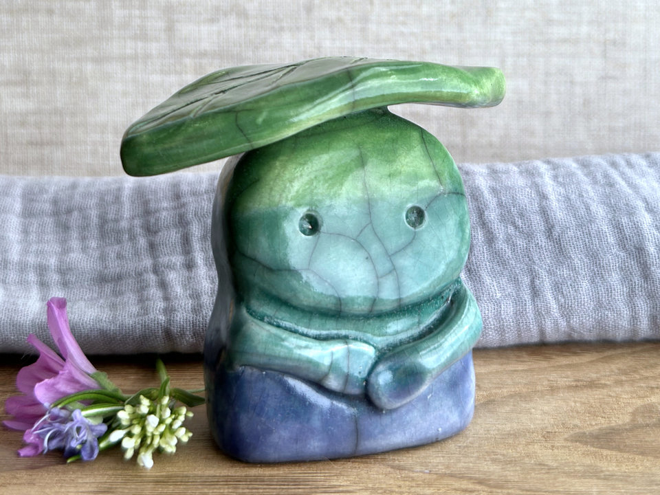 Earth balance nature guardian statue | Shinto shamanism leaf spirit kami sculpture