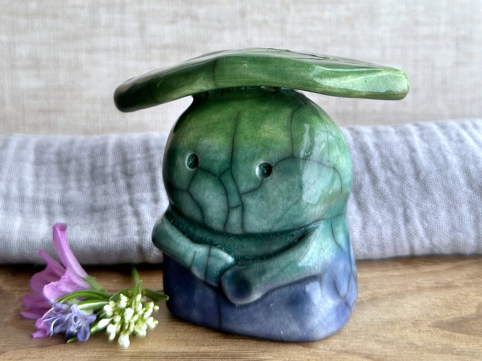 Earth balance nature guardian statue | Shinto shamanism leaf spirit kami sculpture