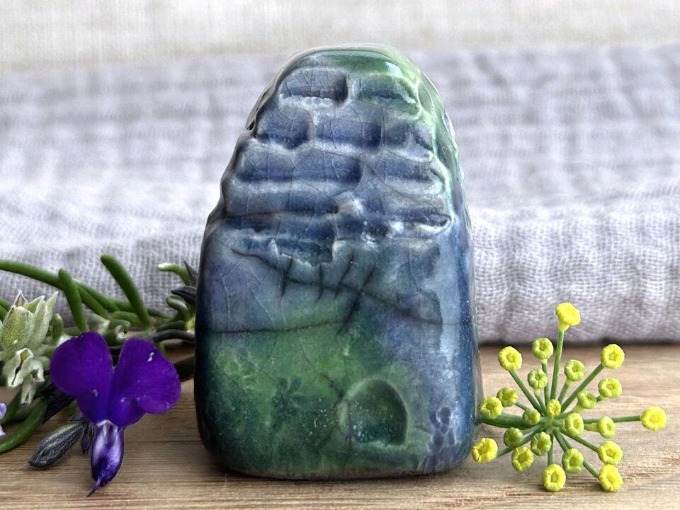 Tiny earth spirit fairie cottage | raku ceramic house sculpture
