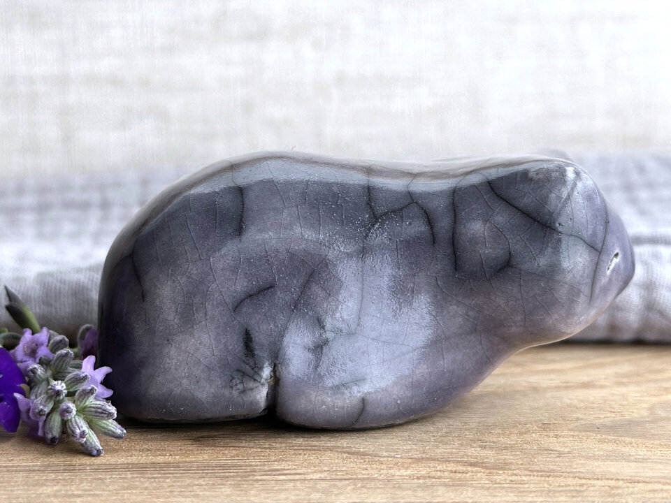 Gentle fog bear guardian nature spirit raku statue | Shinto shamanism sculpture