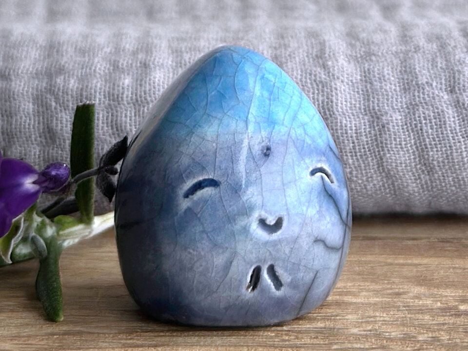 Happy raindrop nature spirit water elemental | Shinto talisman sculpture, shamanism guardian