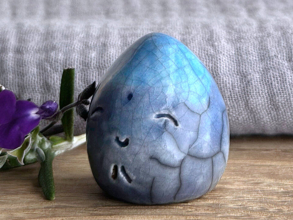 Happy raindrop nature spirit water elemental | Shinto talisman sculpture, shamanism guardian