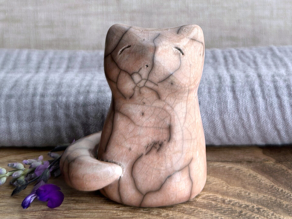 Gentle autumn kitsune fox raku sculpture | Shinto Inari, shamanism totem