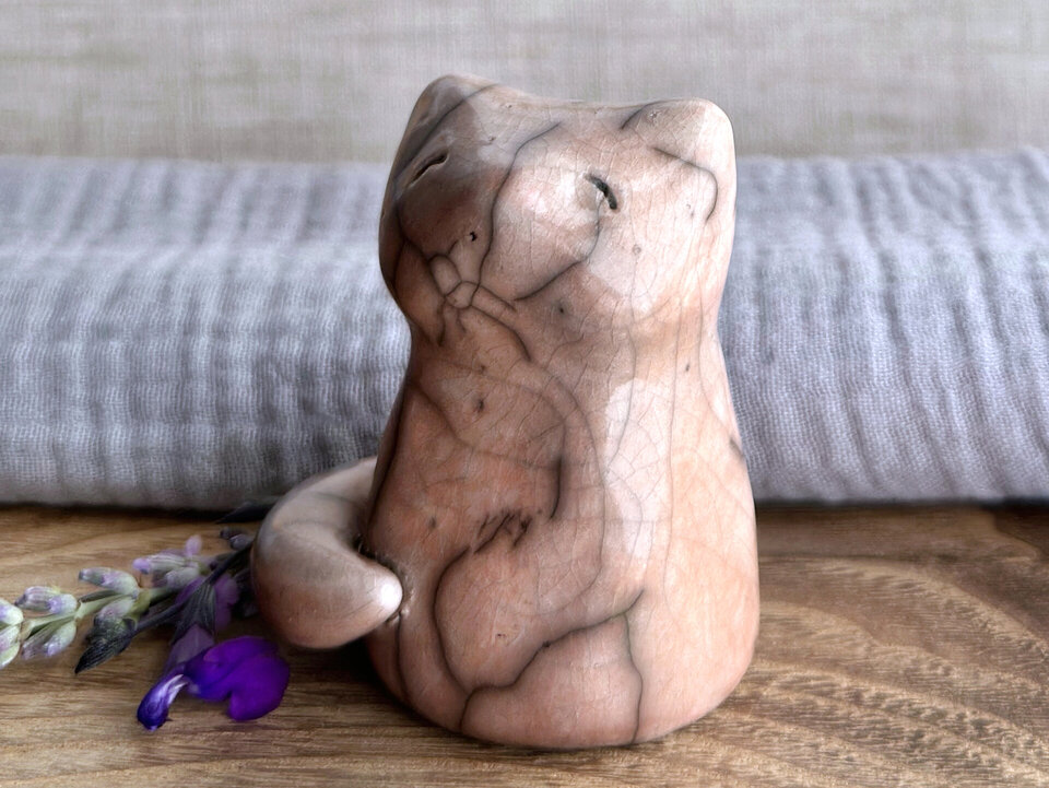 Gentle autumn kitsune fox raku sculpture | Shinto Inari, shamanism totem
