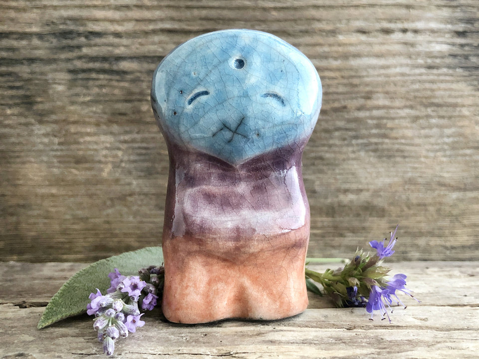 Elemental sky spirit raku sculpture | Shinto shamanism guardian statue