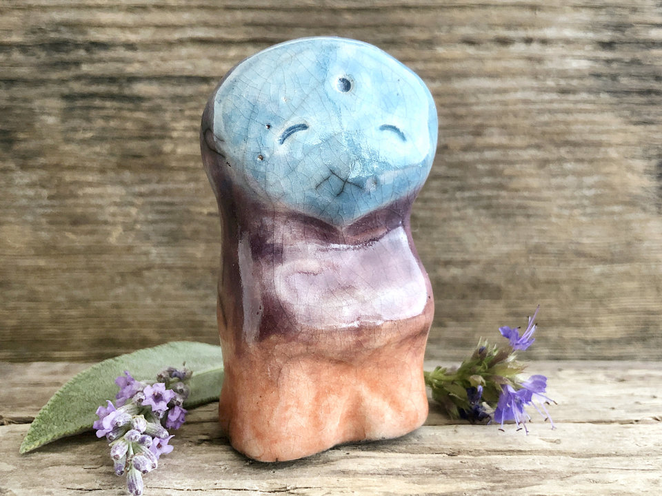 Elemental sky spirit raku sculpture | Shinto shamanism guardian statue